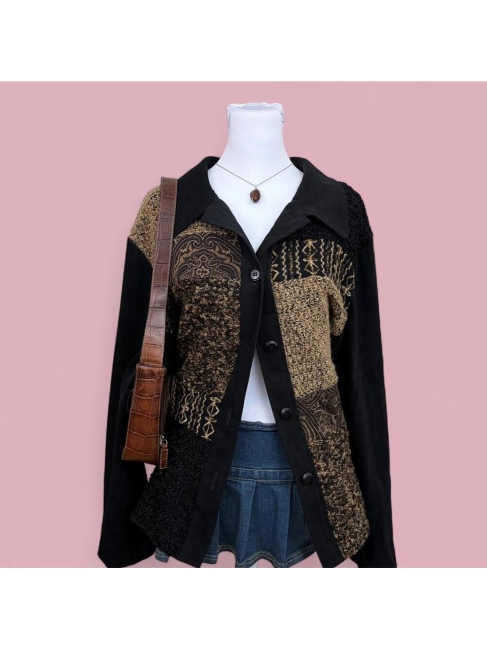 90s patchwork boho shirt jacket